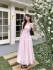 Vestido Xiu Xixi Treze Linhas Verão 2026 Elegante e Gracioso Gola Redonda Cor Sólida Cintura Alta Tencel para Mulheres 68575
