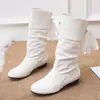 Comercio Exterior Otoño e Invierno Nuevas Botas de Tacón Bajo hasta Media Pantorrilla con Cordones Traseros Botas de Caballero Europeas y Americanas de Tacón Grueso y Punta Redonda Talla Grande Venta al por Mayor