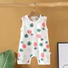 Macacão de Bebê Verão Estilo Coreano para 1-18 Meses, Roupa de Bebê Unissex, Macacão Leve de Algodão Sem Mangas com Fechamento entre as Pernas