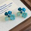 Aretes de Flor de Cristal Cubo de Azúcar Azul para Mujer, Lujo Accesible, Gama Alta, Aretes Hermosos y Únicos, Joyería de Nicho para la Oreja Estilo Festivo