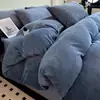 Juego de ropa de cama de cuatro piezas de terciopelo de leche, color liso, engrosado, para invierno, con una sábana bajera de forro polar por ambos lados y una funda de edredón de forro polar de coral