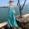 Vestido de tirantes estilo vacacional azul floral, inspiradoramente hermoso como la dopamina, vestido maxi playero suave y dulce, como de hada