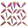 Estilo Europeu e Americano Moderno Unhas Longas em Formato de Amêndoa Adesivos para Unhas Galvanizados, Removíveis, Conjunto com 24 Peças