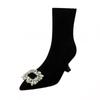 Zapatos de Mujer, Zapatos de Mujer, Tacones Altos Elegantes, Botines Elásticos Ajustados, Botines Negros de Punta Fina para Mujer, Botas de Moda con Hebilla Cuadrada de Pedrería, Botas de Mujer
