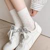 Calcetines Finos de Primavera y Verano para Mujer, Calcetines de Media Pantorrilla de Malla con Diseño de Trébol de Cuatro Hojas Moderno, Calcetines de Rizo de Malla Blanco Crema