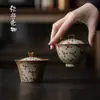 Mi Yan Cubierta para Tazón de Leña Artificial Hogareño Tazón de Té Pintado a Mano Taza de Té Taza de Té Antiescolding Fabricante de Té Tazón de Cubierta Gruesa Vintage Hecho a Mano