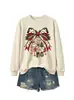 Amazon Wish Estación Independiente Moda Casual Sudadera con Cuello Redondo y Colgante de Reno Navideño con Lazo Ropa de Comercio Exterior para Mujer