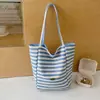 Bolsa Tote Rayada de Bloques de Color Casual Estilo Artístico de Nicho Más Vendida en Corea Bolsos de Hombro de Doble Cara con Ambiente Dulce y Relajado para Mujer