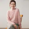 Suéter Feminino 100% Caxemira Novo Outono e Inverno, Peça Pronta para Usar com Borda Enrolada, Suéter de Meia-Gola para Camadas, Tricô de Manga Longa