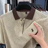 (Alta calidad) Nueva Camisa Polo Transfronteriza para Hombre, Color Sólido, Casual de Negocios, Corte Ajustado, Tejida, Cuello Campana, Manga Corta, Diseño de Caballo