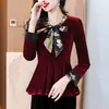 Moda Otoño 2025 Transfronteriza Diseño Coreano Corbata de Moño Camisa Básica de Terciopelo Dorado Top Elegante