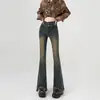 Jeans Vintage de Tiro Alto Micro La para Mujer Otoño 2024 Nuevos con Forro de Felpa Pequeño Estiramiento Ajustados con Borlas Acampanados
