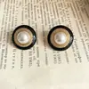 Novedad Joyería Antigua Estilo Francés Estilo Hong Kong Barroco Colgante Esmalte Vidriado Perla Redondo Pin de Plata 925 Pendientes para Mujer