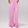 Calça Casual Larga de Tecido Escovado Estilo Europeu e Americano Transfronteiriça para Mulheres, Calça Longa Elástica com Cordão para Esportes Fitness 3058