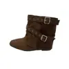 2026 Botines Otoño Botas Vaqueras Retro Francés Tacón Cuadrado Apilado Aumentador de Altura Mujer Suela Suave Hebilla para Pantalón Estilo Nuevo