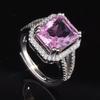 Novo Anel Aberto Elegante de Luxo Sofisticado Retangular Zircônia Simulação Turmalina Rosa Pó Joia Feminina