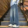 Otoño 2026 Nuevo Jeans de Mezclilla con Salpicaduras y Puntos Estilo Calle para Hombre Pierna Recta Versátiles Tallas Grandes Pantalones para Hombre Negro Azul