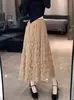 Saia Elegante de Cintura Alta Estilo Francês para Mulheres, Novo Modelo de Primavera 2026, Saia Plissada de Renda de Linha A de Alta Qualidade
