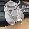 Chaqueta Cardigan con Cremallera Elegante para Niñas Mayores, Nuevo Top Casual de Color Sólido con Adorno de Encaje para Primavera y Otoño