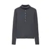 Comercio Exterior Transfronterizo Ropa de Mujer Otoño e Invierno Nueva Moda Europea y Americana Ajuste Delgado Cuello Alto Pulóver de Punto Brillante Decorado con Botones de Seda