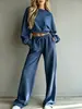 Conjunto de Moletom Casual Minimalista de Manga Curta/Longa e Calça Wide-Leg Estilo Europeu e Americano Outono/Inverno 2026