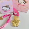 Oso Fresa de Oro Puro 999 Cadena de Llavero Dorada Anillo Berry Trouble Cordón Colgante para Novia Regalo de Cumpleaños