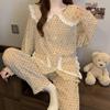 Nova gola de boneca de renda de desenho animado algodão nuvem manga longa pijama feminino primavera outono inverno doce vento roupas de casa atacado
