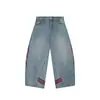DD2026 Novas Calças Jeans Largas Plus Size Femininas com Patchwork de Linha Vermelha YC597