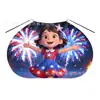 Capa Independence Day Roja y Azul Hecha a Medida de Fábrica con Estrellas Impresas para Niños, Niños y Niñas, Capa Redonda con Cordón