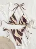 Bikini Nuevo 2025 Transfronterizo Europeo y Americano Aliexpress Copa Triangular Rayas Bikini Sexy Traje de Baño Dividido Traje de Baño
