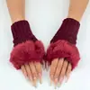 Manguitos de punto cálidos y a prueba de frío para mujer, sin dedos, decorativos, para otoño e invierno, estilo japonés, color liso con bordes peludos