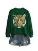Amazon Ebay Estación Independiente Moda Elegante Interesante Dama Cabeza de Tigre Colorido Otoño e Invierno Cuello Redondo Sudadera Camiseta Base