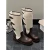 Botas de Cowboy Ocidentais Estilosas para Meninas Descoladas, Novas Botas de Cano Longo com Salto Bloco para Verão e Outono de 2026, Botas de Equitação com Fivela de Cinto, Botas Slim para Mulheres