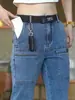 Jeans Explosivo ao Vivo com Seis Bolsos Masculino Stretch Tendência da Moda Calças de Corte Reto Resistentes ao Desgaste Outono Casual Calças de Trabalho