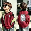 Camiseta de manga comprida para meninos, estilo primavera e outono, com mangas raglan, gola redonda, algodão puro, top básico versátil, camiseta moderna