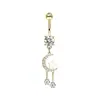 Piercing de Ombligo de 14G con Colgante de Estrella y Luna de Circonia, Simple y Exquisito, con Diseño Único, Disponible en Dos Colores