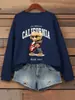 Sudadera con Estampado de Letras de Oso Guitarra Ídolo de Cuervo para Mujer, Jersey Holgado, Ropa Casual de Otoño, Cuello Redondo