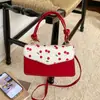 Bolsa de Ombro Transversal de Couro Sintético Estampada com Morangos Patchwork Estilo Coreano Moda Tendência Grande Capacidade Estilosa Pequena Quadrada para Mulheres