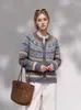 Cardigã de tricô Fair Isle para mulheres, nova coleção outono/inverno 2026, casual, versátil, de caimento solto e emagrecedor, tipo casaco suéter