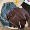 Camiseta base térmica gruesa y cálida de otoño e invierno para niños Muye con cuello semi-alto y mangas largas, top térmico versátil estilo coreano para niños, ropa para niños
