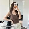 Nuevo Botón de Hilo Versátil Chaleco Pequeño Camisola Copa Fija Tirante Ancho Ropa Interior Ropa Exterior Ajustado Top para Mujer