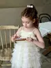 Vestido de Tule com Alças de Verão Novo Estilo para Meninas, Vestido Longo Colete Infantil, Vestido Princesa da Moda para Meninas Jovens