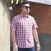 Camisa de Manga Corta para Hombre Talla Grande Pioneer Wolf Holgada Casual Multicolores Teñida en Hilo Versátil Camisa de Manga Corta para Gordos Hombres Gordos Moderna