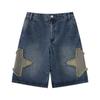 Shorts jeans bordados com estrelas, masculino, estilo verão, calça de marca da moda, solta, reta, média