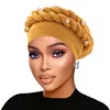 Nuevo Sombrero Trenzado Hecho a Mano de Comercio Exterior con Tela Desordenada, Pedrería y Diseño de Giro Arrugado, Sombrero Africano, Sombrero de Color Sólido, Sombrero Turbante