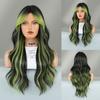 Peluca de Moda Transfronteriza de Pintura y Teñido de París para Mujeres con Flequillo de Ocho Caracteres Cubrecabeza Completo Reflejos Naranja Llama Coloridos Cabello Largo Rizado Colorido