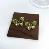 Exquisitos Pendientes de Mariposa de Cristal Verde Estilo Francés, Artísticos y Frescos, Pendientes de Lujo Ligero de Gama Alta de Nicho