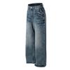 Fx069 High Street Americano Retro Unisex Gama Alta Diseño Negro Lavado Jeans Rectos Holgados para Hombre