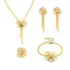 Rueda de la Fortuna Anillo Flor de Zirconia Hueca Pulsera Cadena de Cuchilla Collar con Borla Pendientes Elegante Juego de Joyería para Mujer