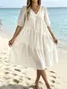 Vestido Maxi de Verano con Cuello Cruzado en V Color Sólido Casual para Mujer Nuevo en Amazon Europeo Americano Holgado Cuello en V Manga Corta 2026